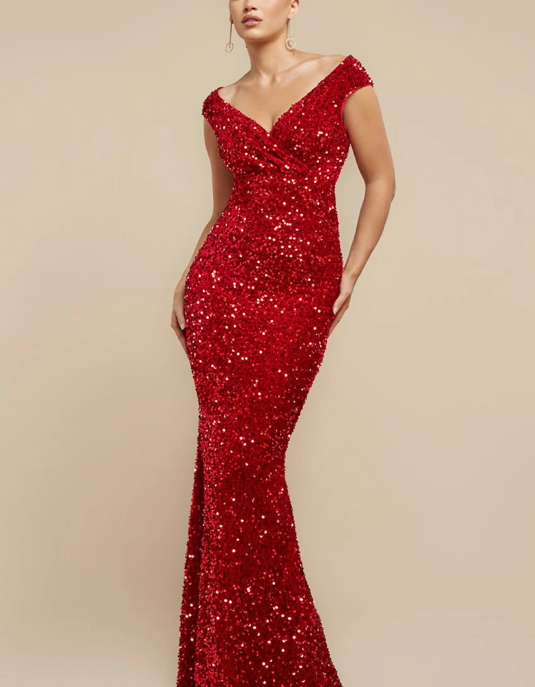 Multi Sequin & Velvet Bardot Maxi, 2 of 1