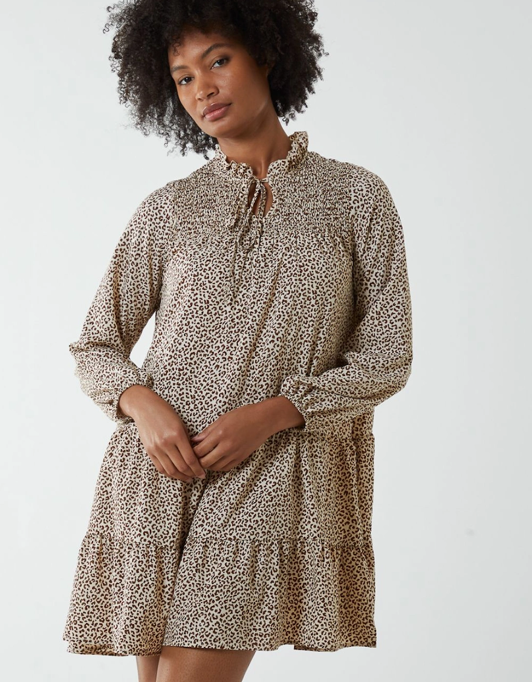 Shirred Cheetah Smock Dress, 2 of 1