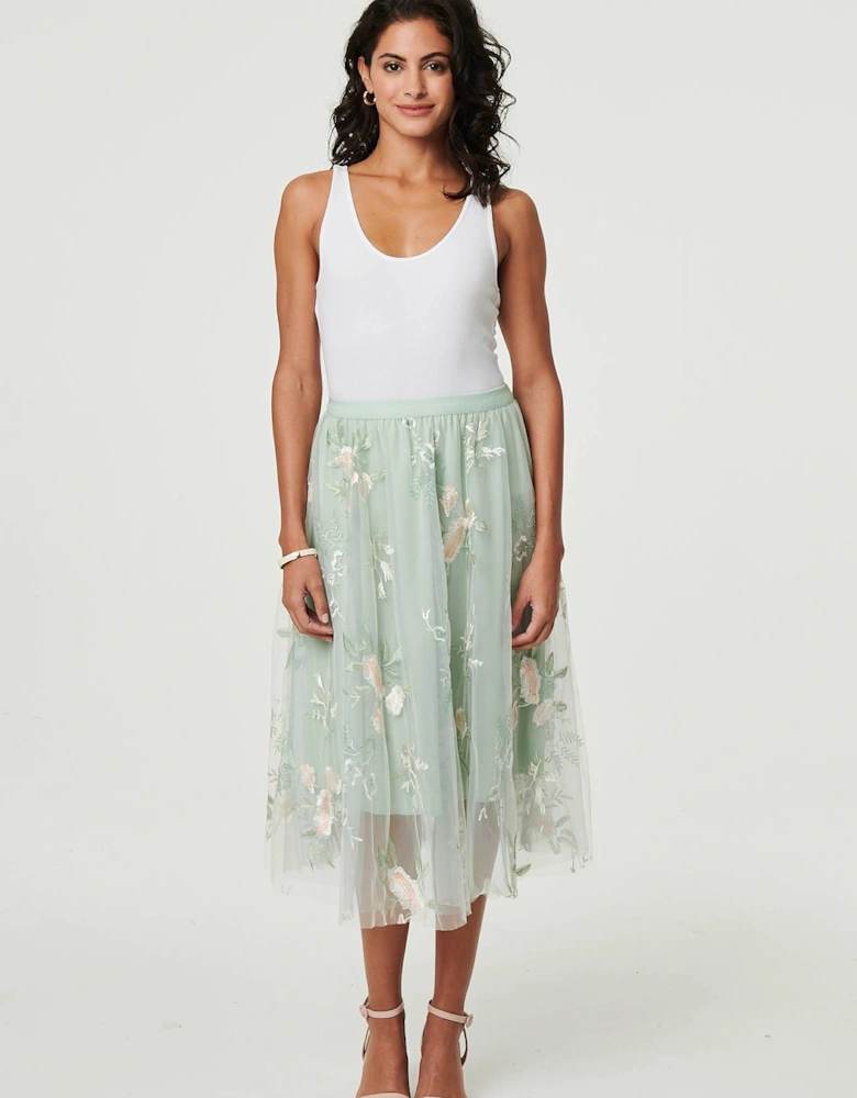 Floral Texture Semi Sheer Midi Skirt