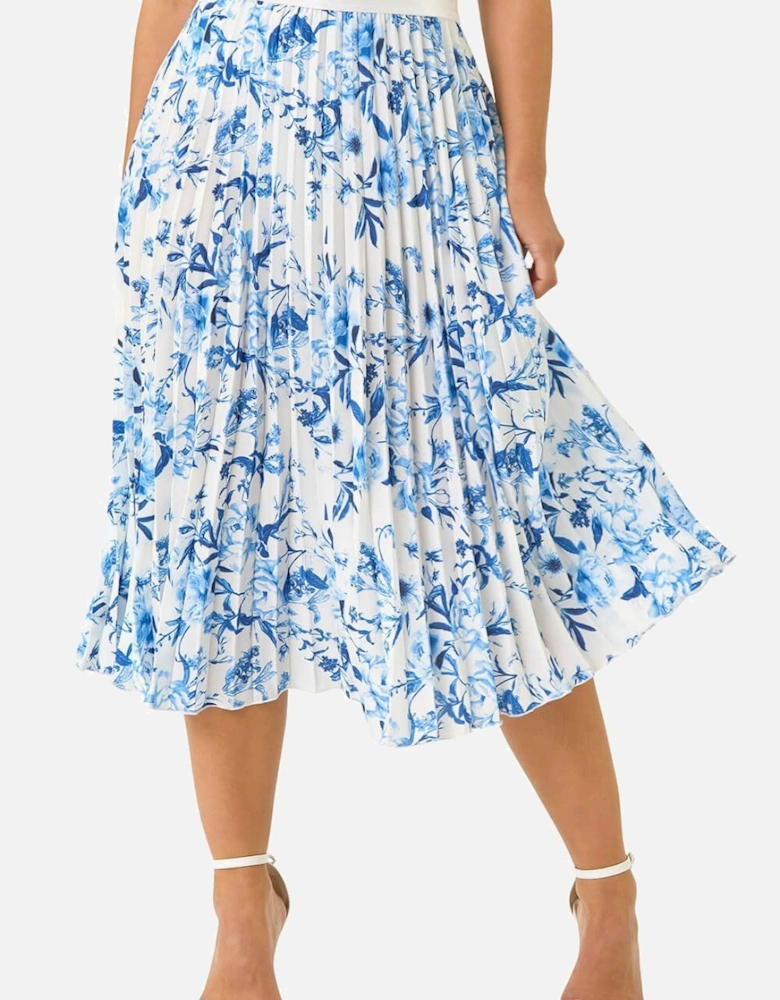 Petite Floral Pleated Midi Skirt