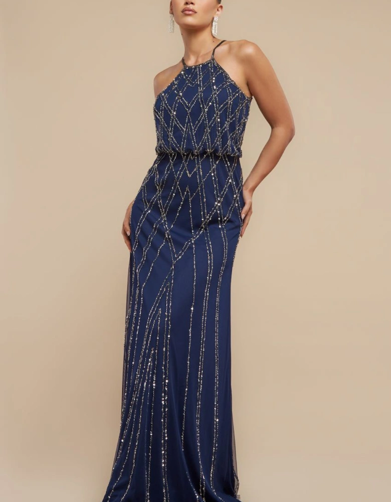 Racer Neck Sleeveless Sequin Maxi Dress