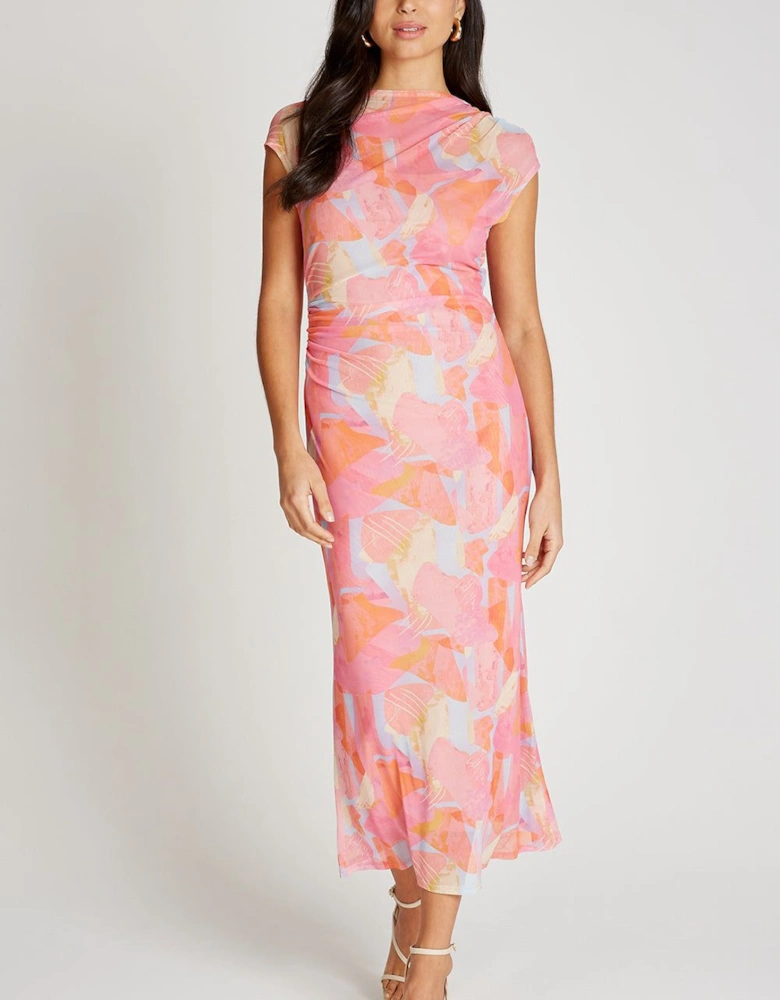 Pink Print Mesh Midaxi Dress