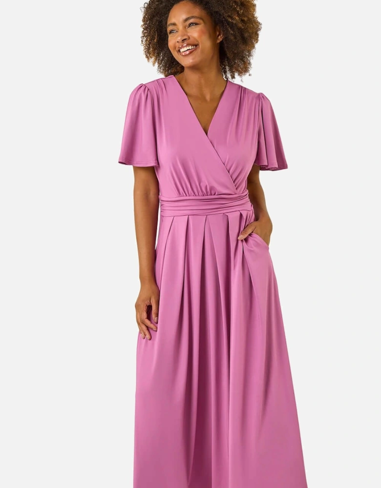 Tie Back V-Neck Stretch Midi Dress