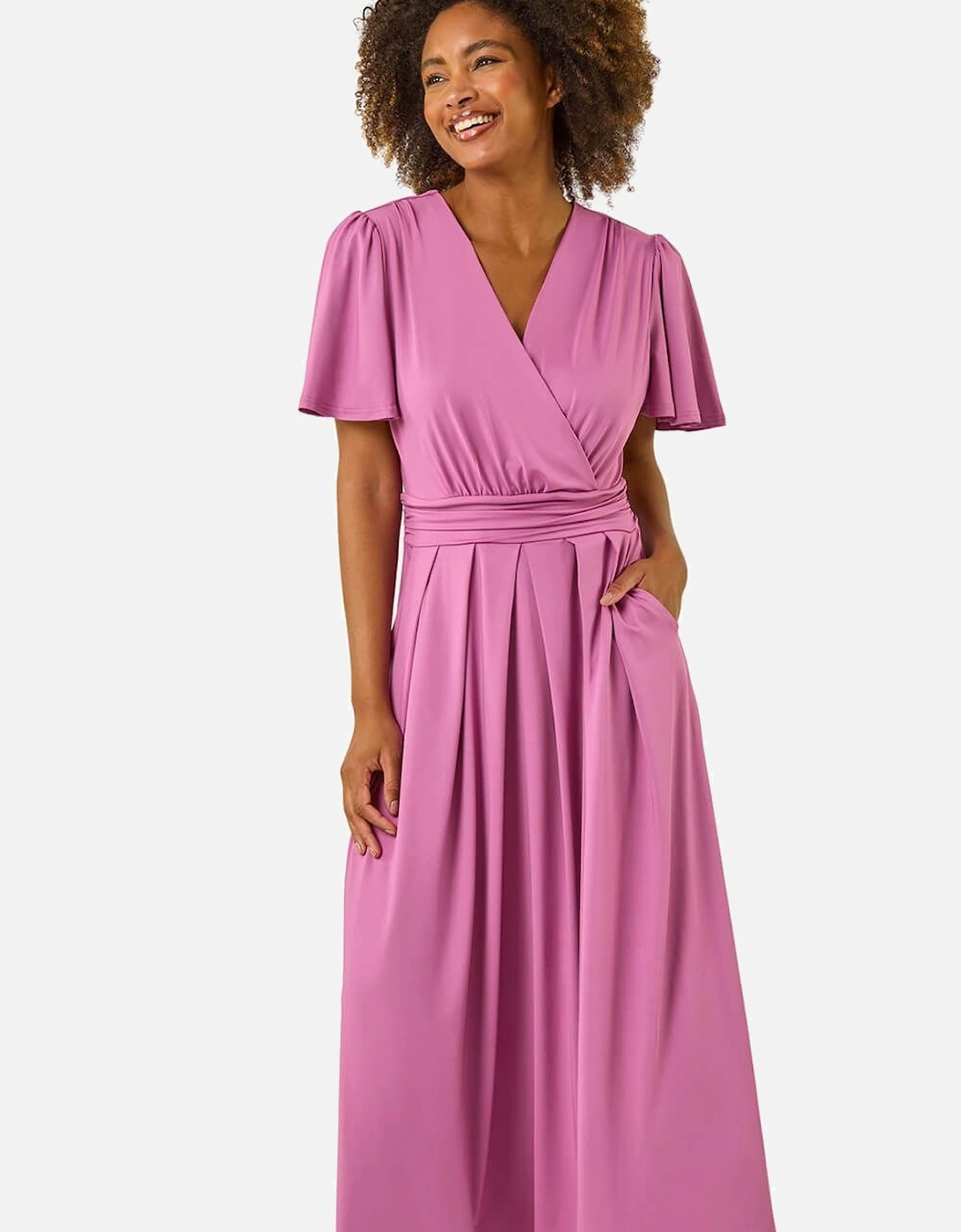 Tie Back V-Neck Stretch Midi Dress, 2 of 1