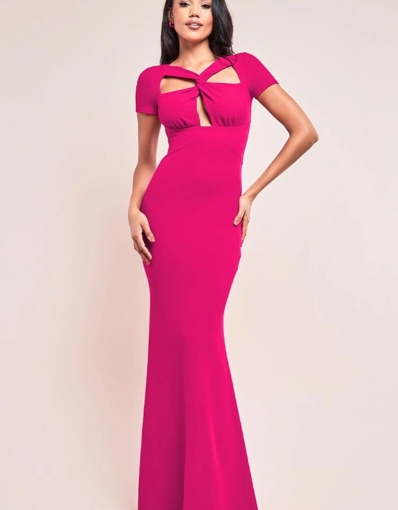 Scuba Crepe Twist Cutout Maxi Dress