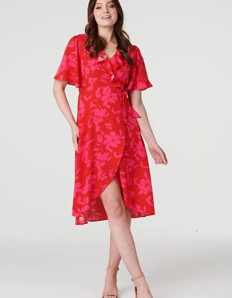Floral 1/2 Flare Sleeve Wrap Dress