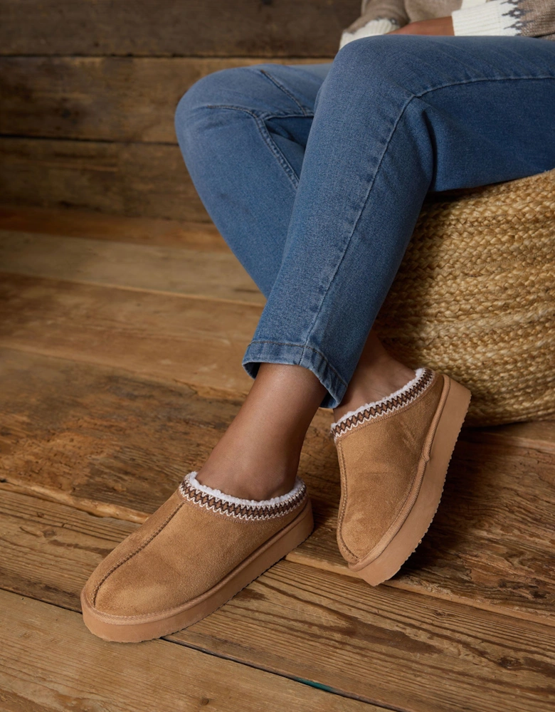 Faux Suede Embroidered Mules