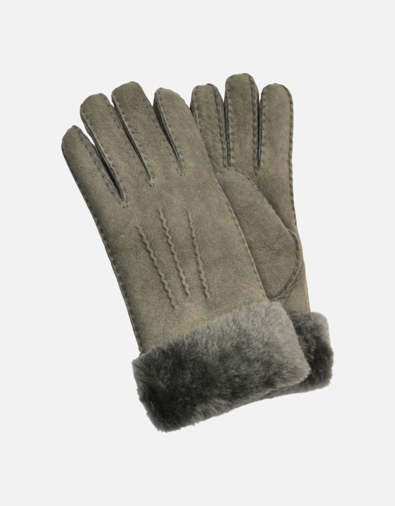 Genuine Sheepskin Suede Gloves with Fur Cuff