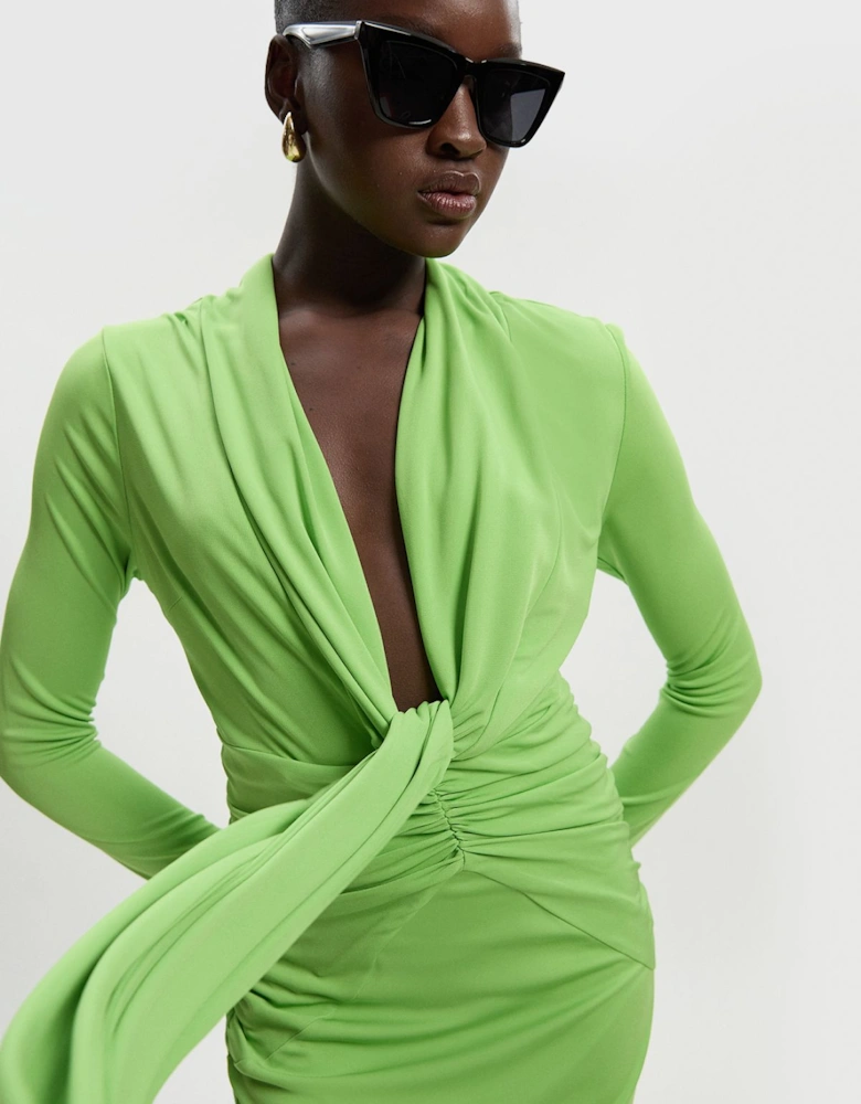 Premium Stretch Crepe Jersey Plunge Neck  Maxi Dress