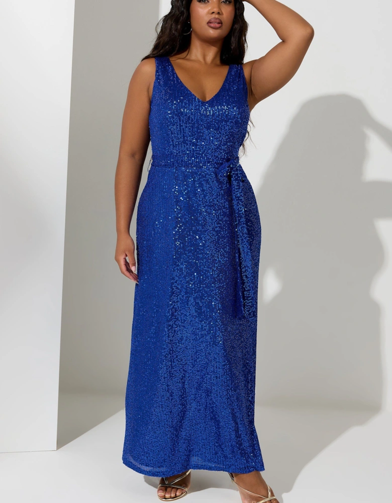 Sequin V-Neck Maxi Dress