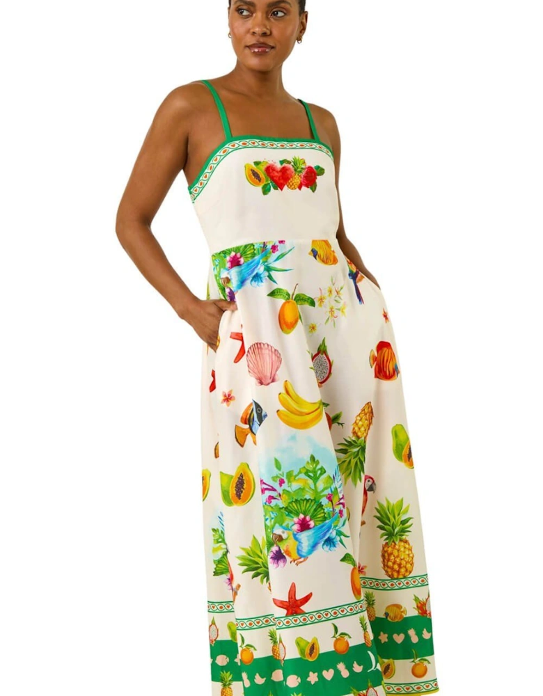 Fruit Print Strap Detail Midi Dress