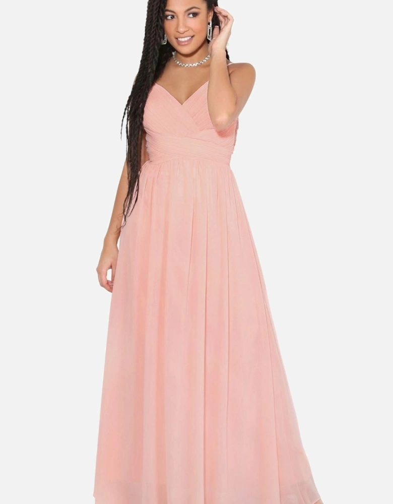 Crochet Back Strappy Chiffon Maxi Dress