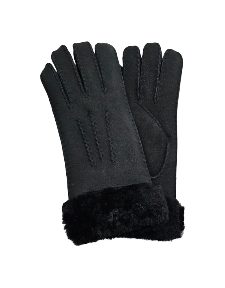Genuine Sheepskin Suede Gloves with Fur Cuff