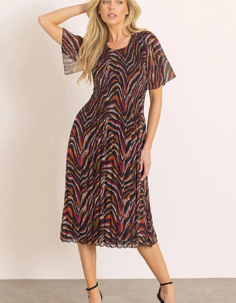 Print Pleated Short Sleeve Dress