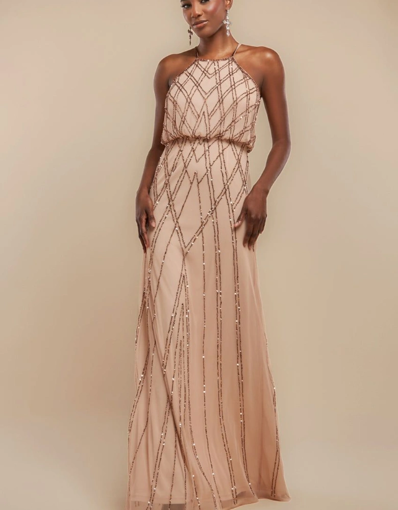 Racer Neck Sleeveless Sequin Maxi Dress