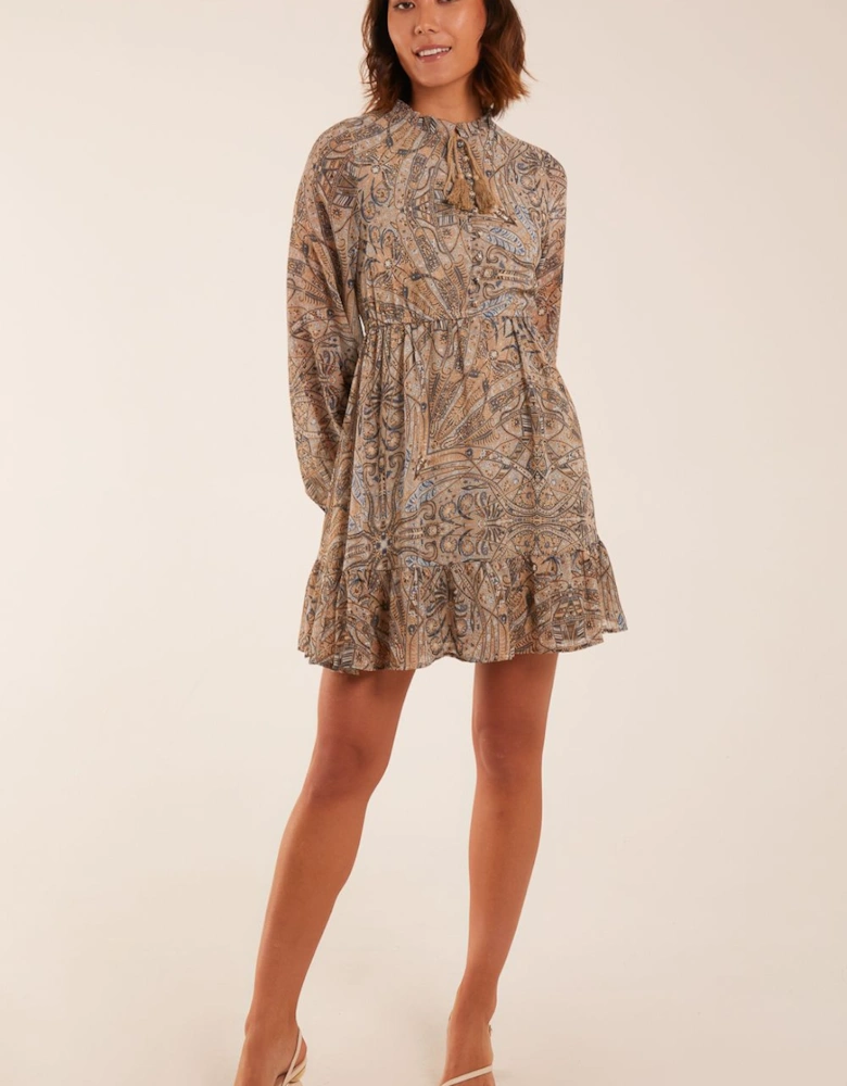 Button Through Peasent Mini Dress