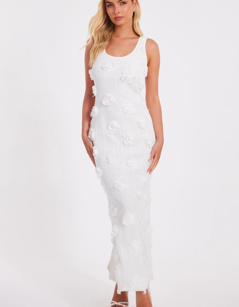 White Knitted Floral Midaxi Dress