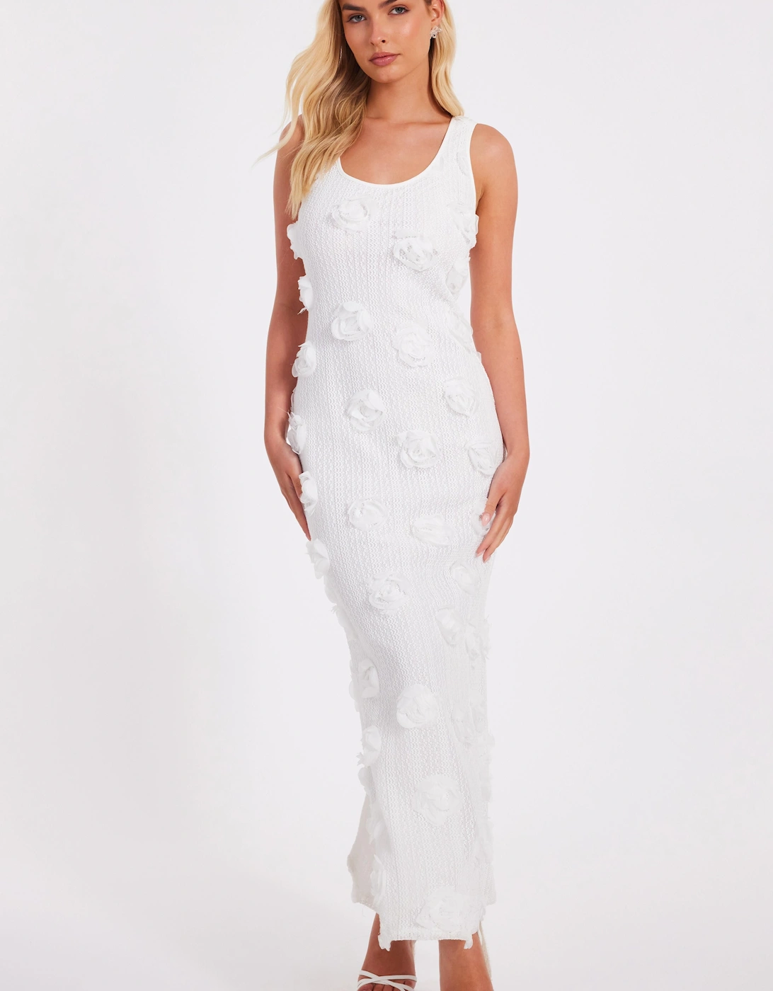 White Knitted Floral Midaxi Dress, 2 of 1