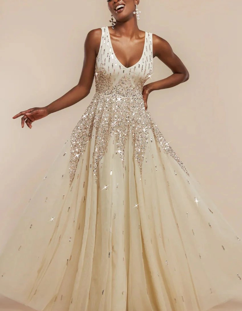 Sunray Sequin A Line Sleeveless Maxi Dress