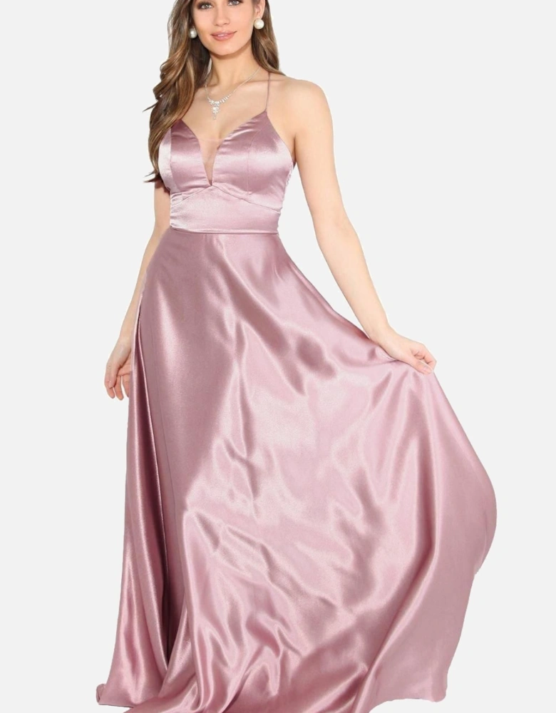 Satin Strappy Evening Maxi Dress