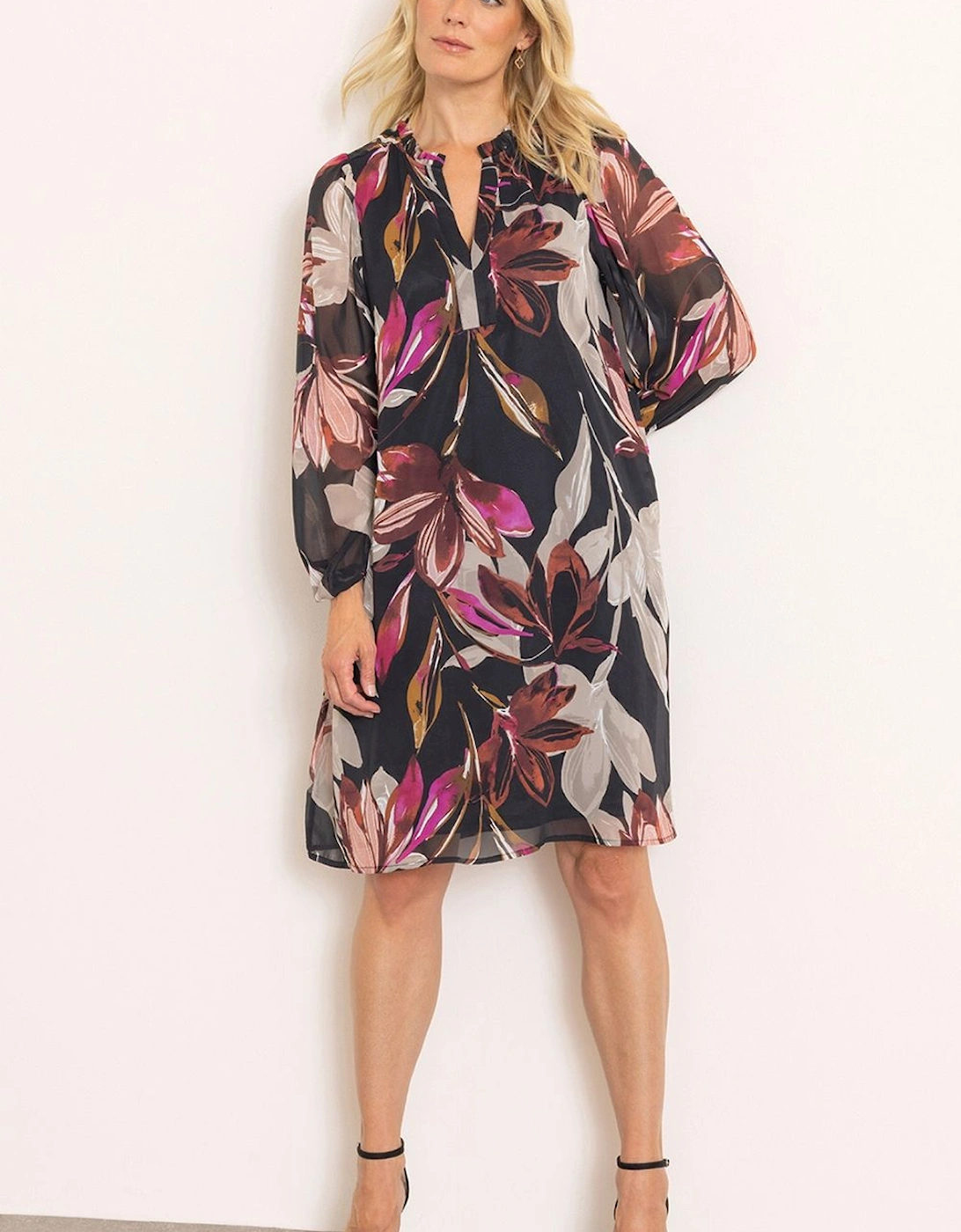 Long Sleeve Textured Floral Print Dress, 2 of 1