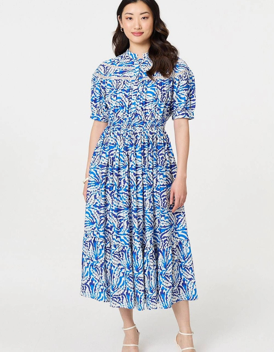 Leaf Print 1/2 Sleeve Midi Shirt Dress, 2 of 1