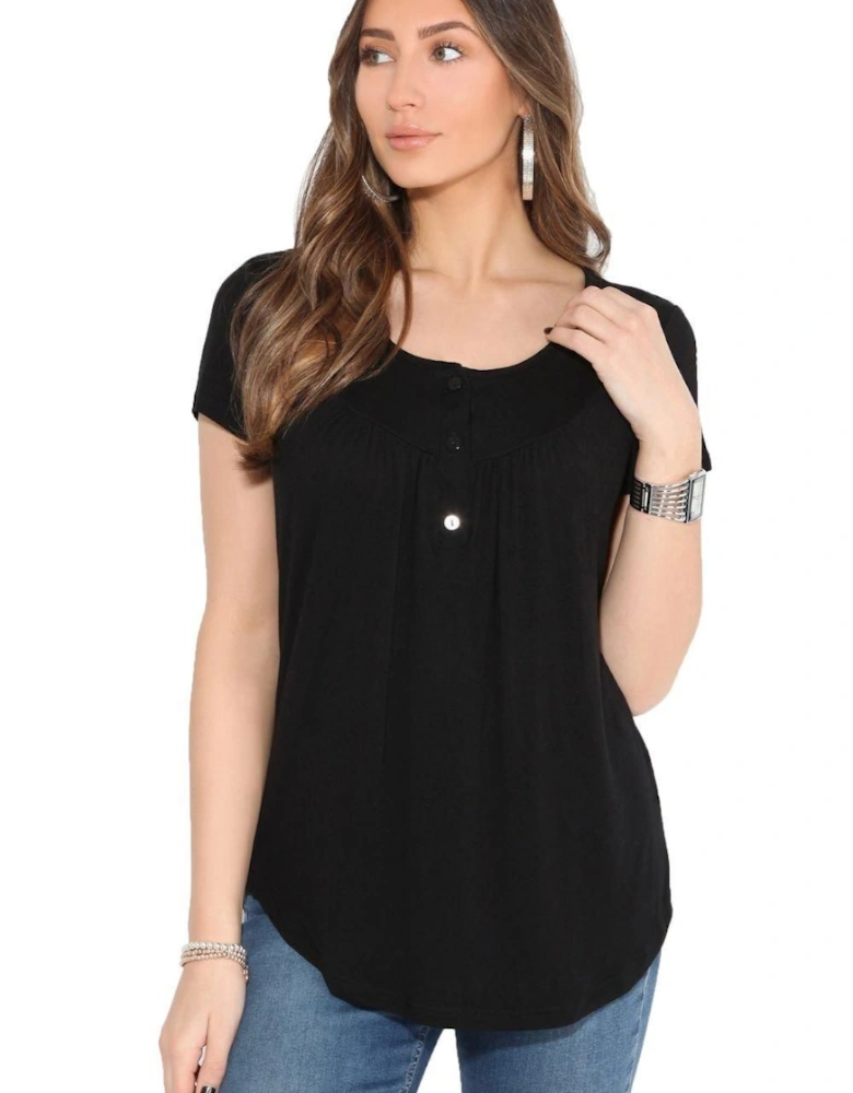Short Sleeve Button Front Flared Top