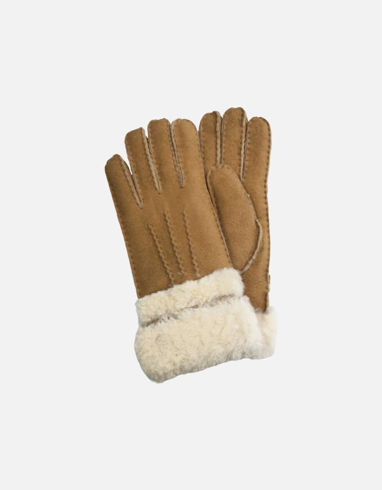 Genuine Sheepskin Suede Gloves with Roll Up/Down Cuff