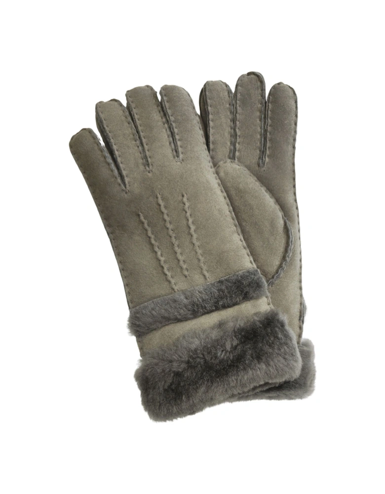 Genuine Sheepskin Suede Gloves with Roll Up/Down Cuff