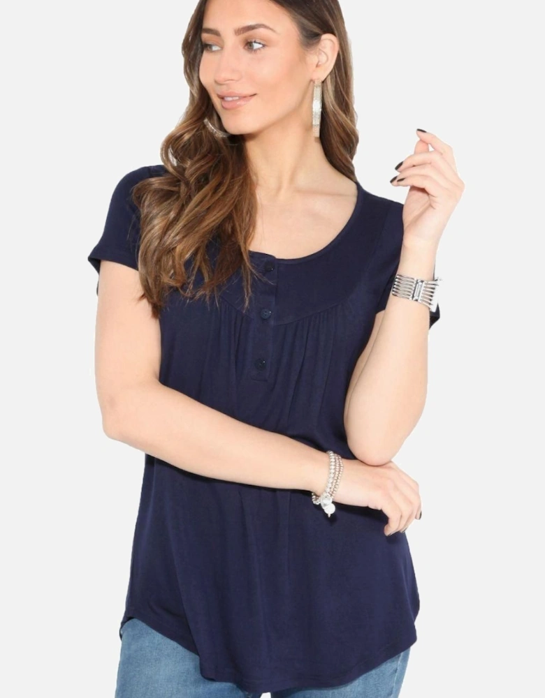 Short Sleeve Button Front Flared Top
