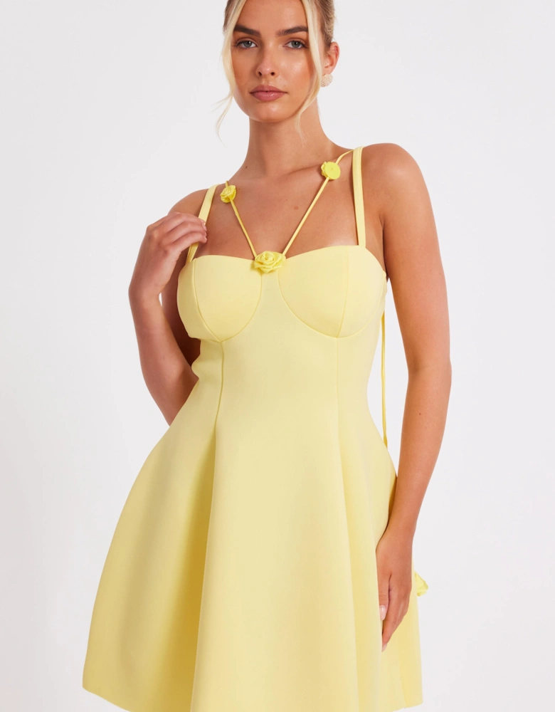 Lemon Floral Trim Mini Dress