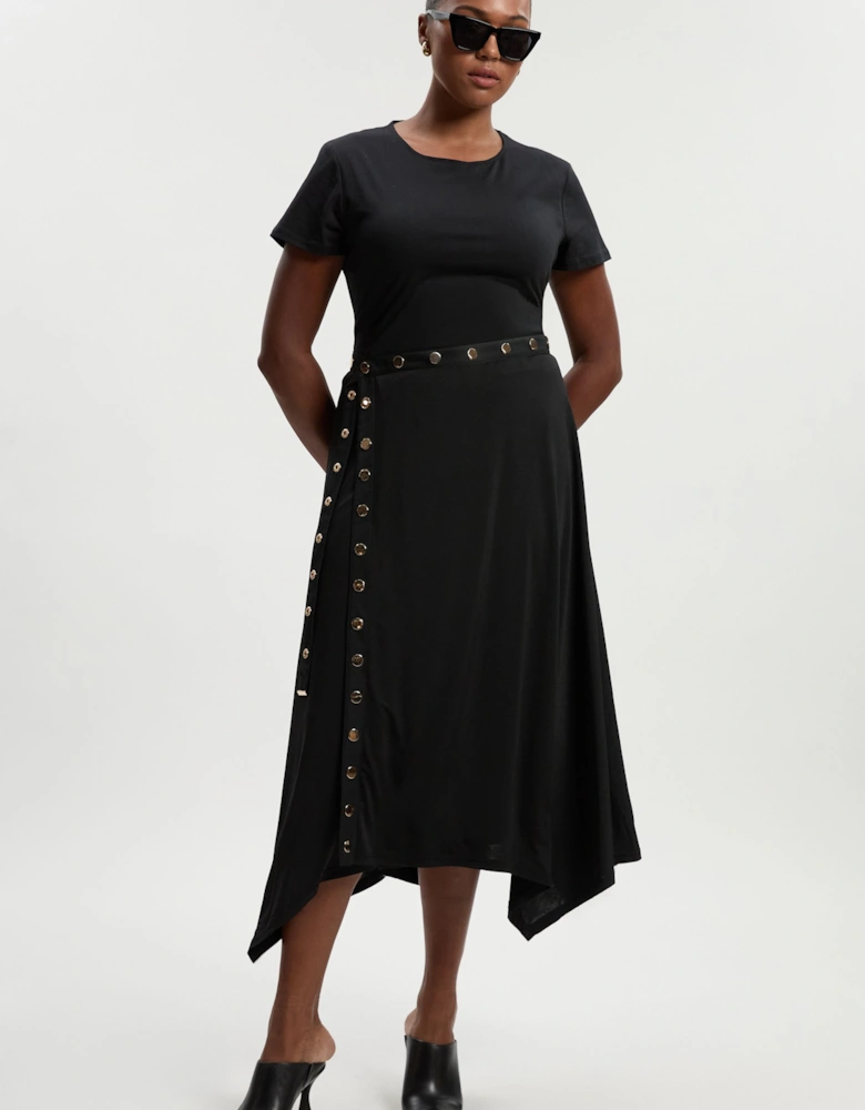 Plus Size Drapey Crepe Hanky Hem Eyelet Detail Maxi Skirt