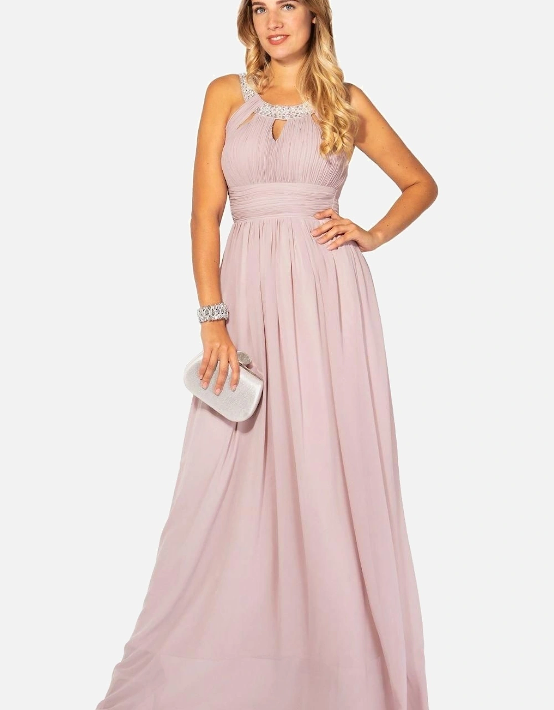 Diamante Neck Chiffon Maxi Dress, 2 of 1