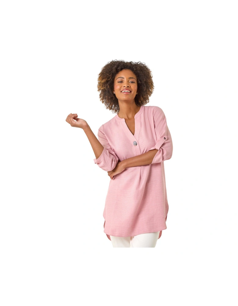 Longline V-Neck Button Tunic Top