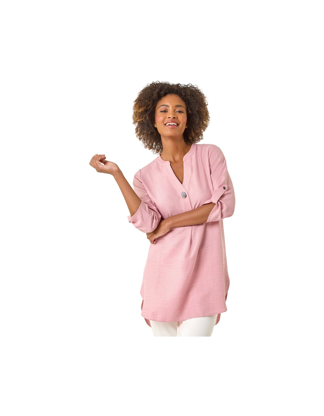 Longline V-Neck Button Tunic Top, 2 of 1