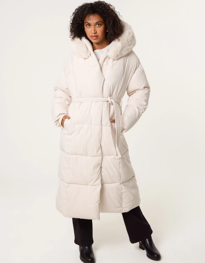 Stone Long Puffer Faux Fur Hooded Coat