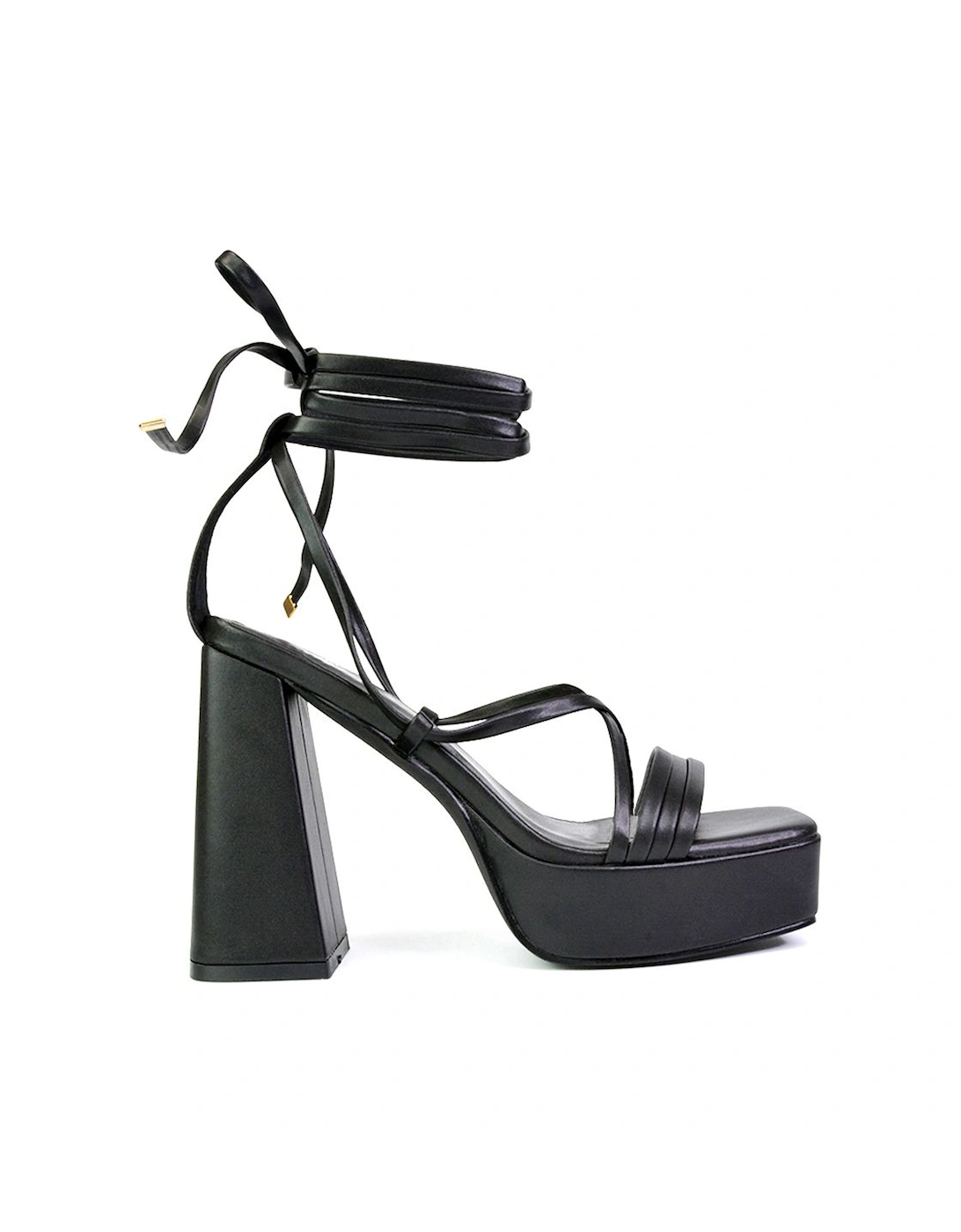 'Eden' Square Toe Lace Up Strappy Platform Flared Block High Heels, 2 of 1