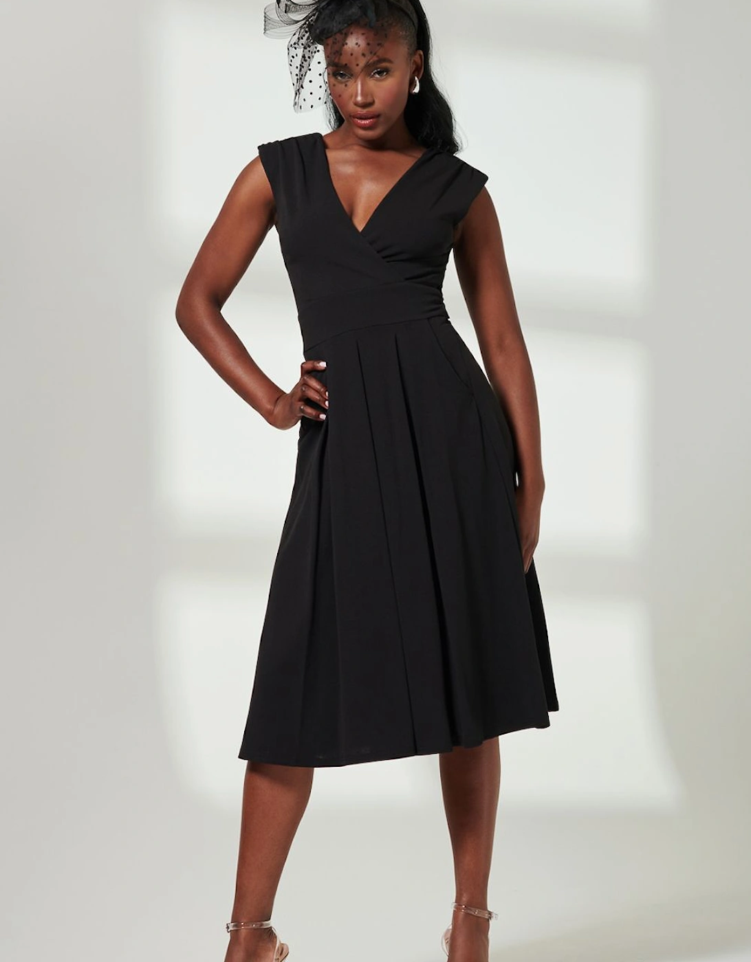 Yuina Scuba Pleated Flare Midi Dress, 2 of 1