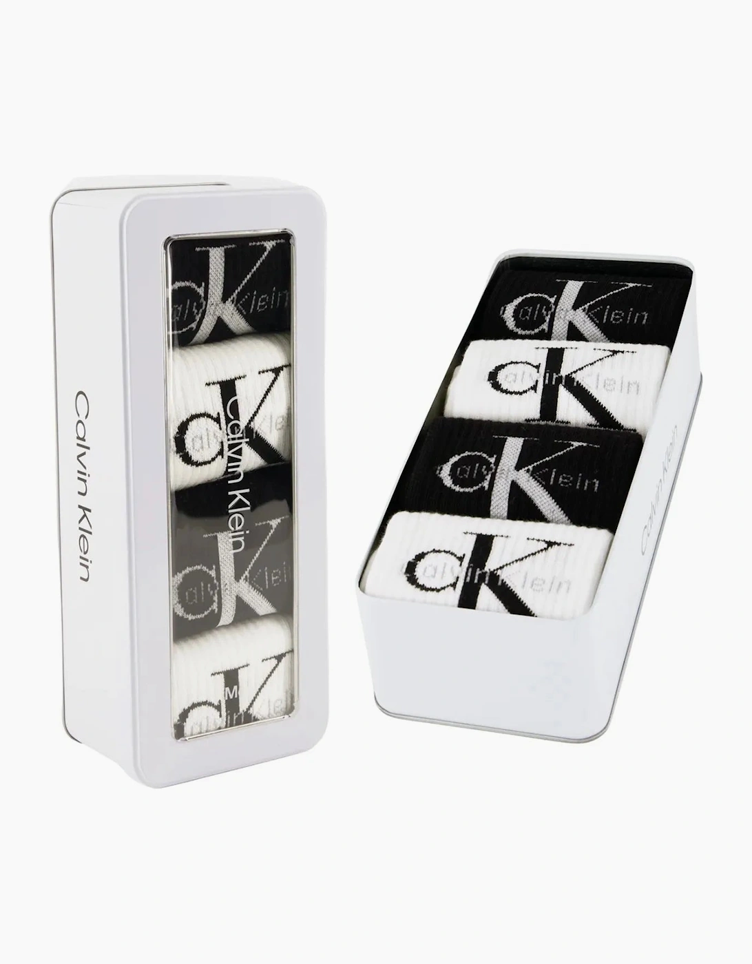 Calvin Klein Men's 4-Pack CK Jeans Logo Sports Socks Gift Tin, Black/White - Size: 16/14.5/8/15/8.5/15.5/9/13/13.5/14/6.5/7/7.5/11.5/5/12/5.5/12.5/6/3