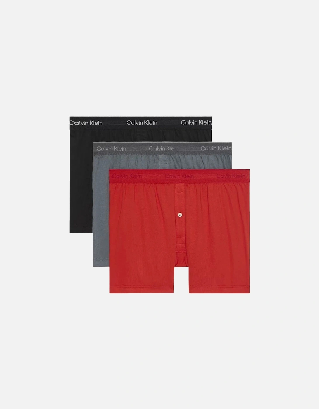 Calvin Klein Men's 3-Pack Button-Front Cotton Classics Boxer Briefs, Turbulence / Adrenaline Rush / Black - Red - Size: 35/34/32