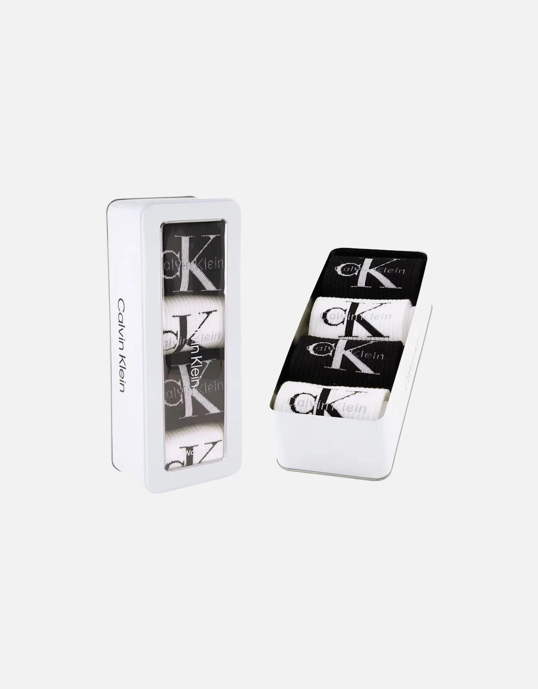4-Pack CK Jeans Logo Women's Sports Socks Gift Tin, Black/White