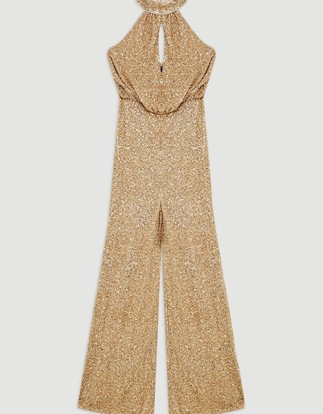 Tall Halter Jersey Stretch Sequin Wide Leg Jumpsuit