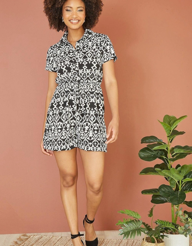 Black Abstract Print Playsuit