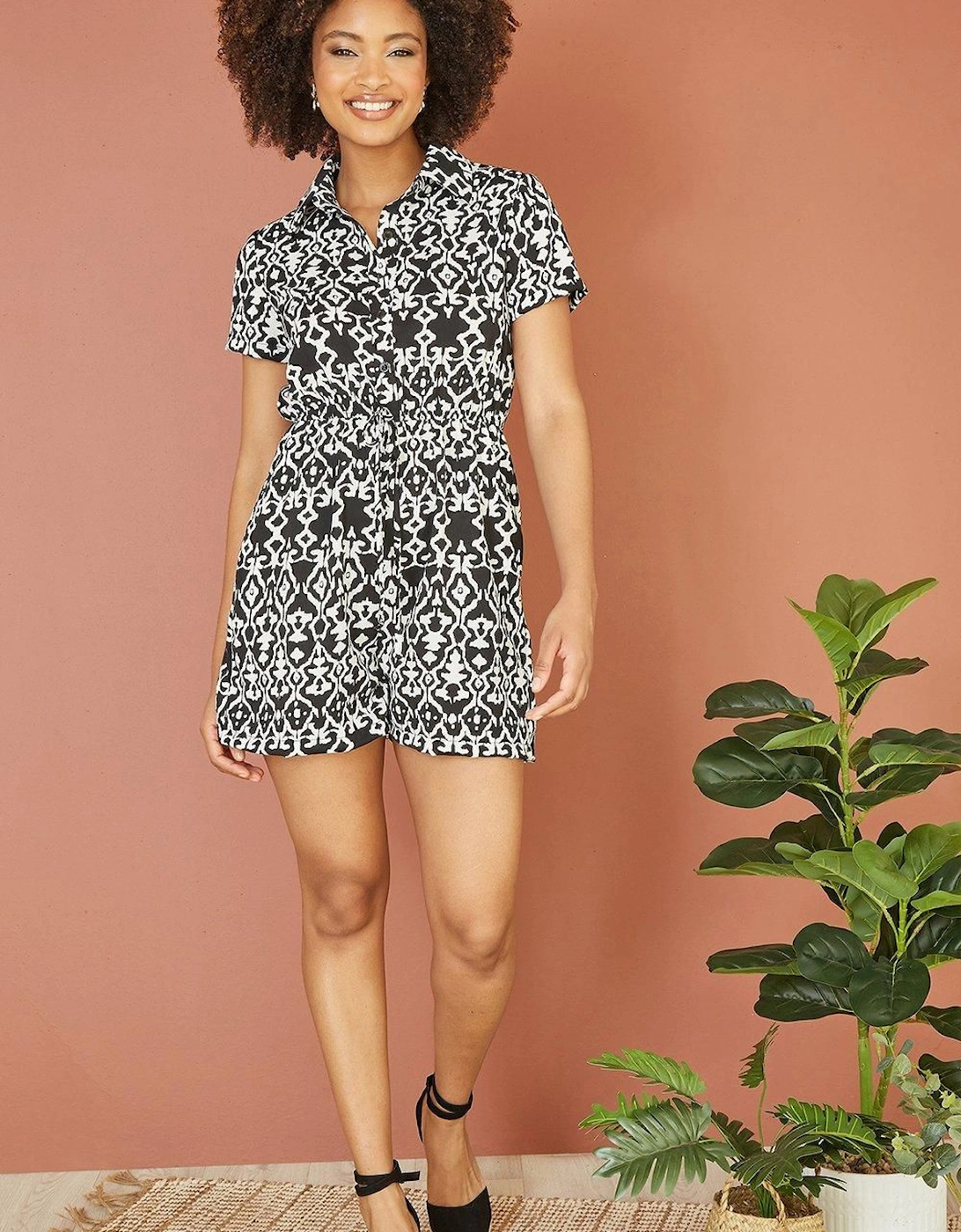 Black Abstract Print Playsuit, 2 of 1