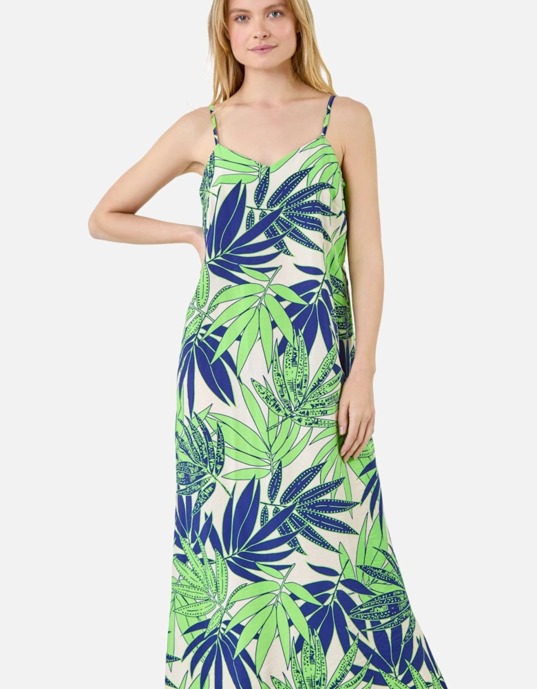 Tropical Palm Print Midi Dress