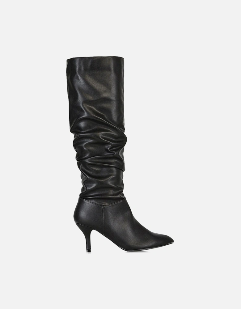 'Sian' Ruched Knee High Pointed Mid Stiletto Heel Boots