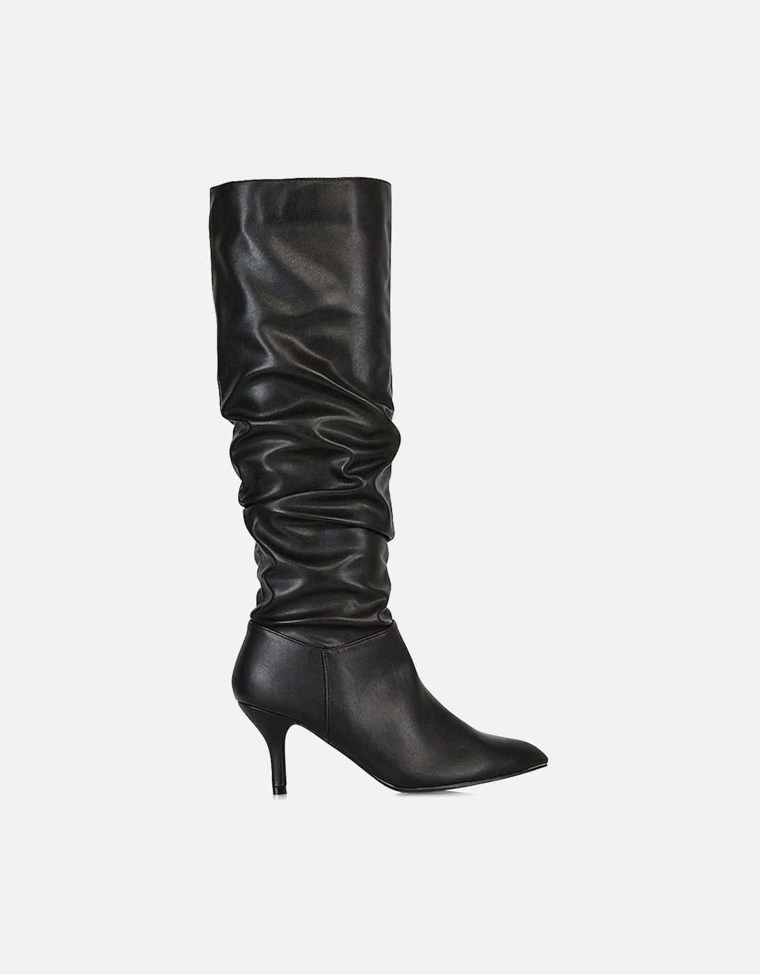'Sian' Ruched Knee High Pointed Mid Stiletto Heel Boots, 2 of 1