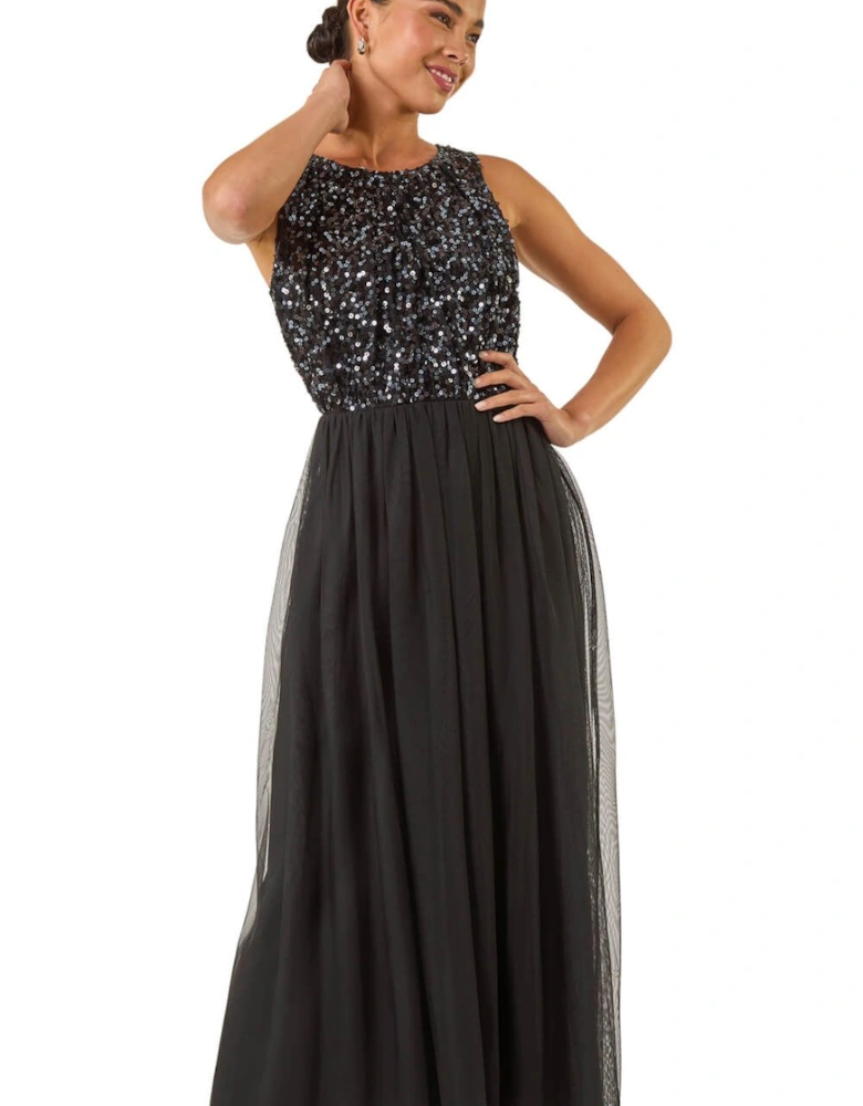 Petite Contrast Sequin Mesh Dress