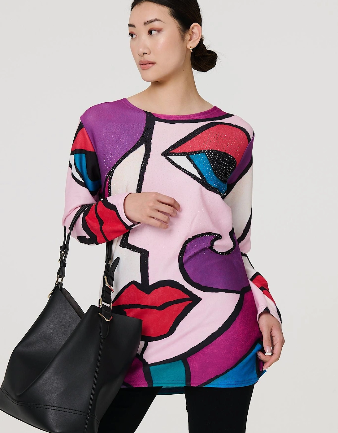 Abstract Diamante Detail Tunic Top, 2 of 1