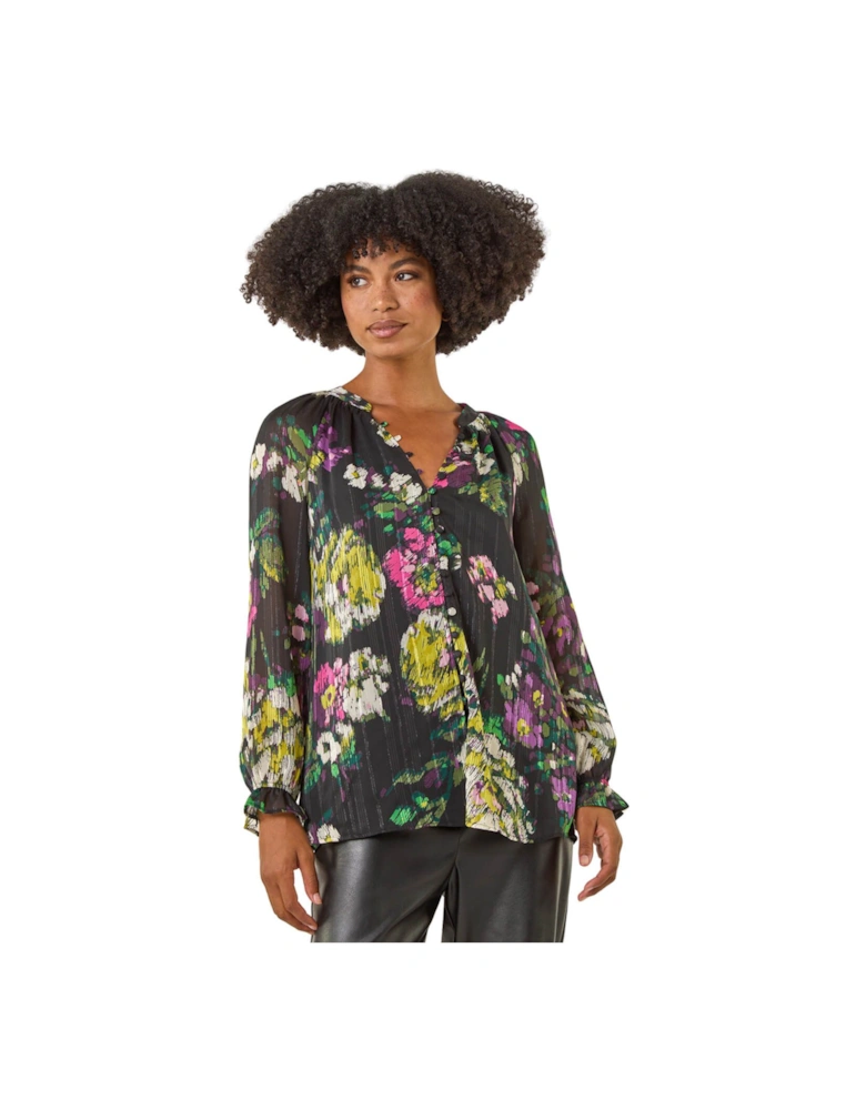 Metallic Floral Print Blouse